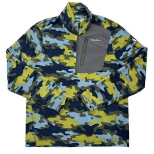Eddie Bauer Fleece Jacket Men's M Multi Camo Long Sleeve Mock Neck Half Zip